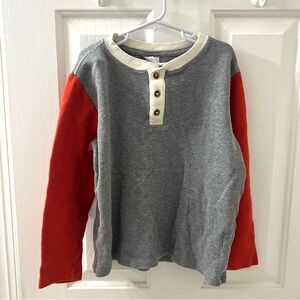 Hanna Andersson Boys Waffle Knit Grey Orange Cotton Henley Shirt Size 8